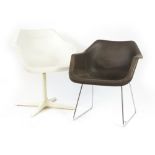 Robin Day for Hille, a 1970's white polyprop armchair on a four star swivel base,