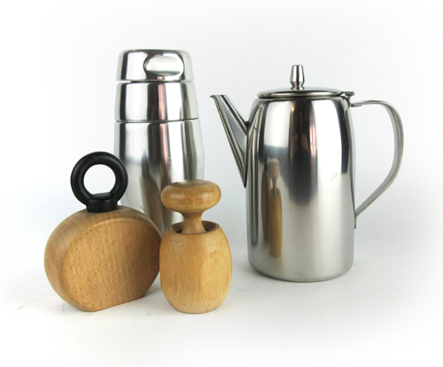 An Alessi stainless steel cocktail shaker,