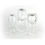 Frank Thrower for Dartington, a set of three graduated cased glass spill vases, max. h.