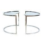 A pair of 1970's semi-circular occasional tables, together forming a circle,