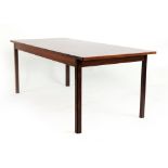 A 1960's Danish rosewood and crossbanded coffee table of rectangular form on square canted legs,