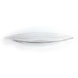 Attributed to Vicke Lindstrad, a 1950's clear glass and lined dish of leaf form, l.