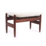 A 1960's Danish teak footstool with a loose cushion by Frem Rojle