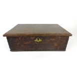 A 19th century oak box with vacant interior, h. 13 cm, w. 39 cm, d.