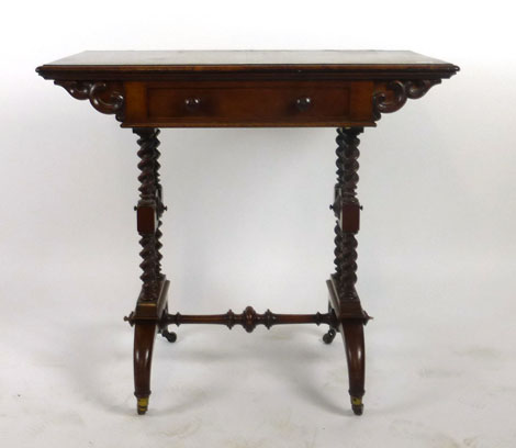 A Victorian walnut card table the swivel top action over single drawer on barley twist ends - Image 2 of 2