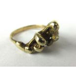 A yellow metal ring of naturalistic design, ring size M 1/2, 4.