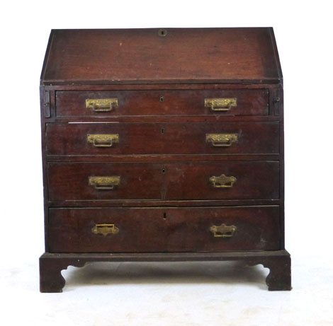 A George III mahogany bureau the fall front revealing a fitted interior over four graduated drawers - Image 2 of 2