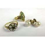 Two late 19th/early 20th century yellow metal rings set small pearls,