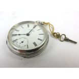 A silver cased pocket watch by Waltham with a secondary dial and Roman numerals,