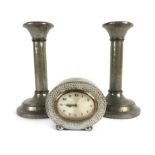 A Liberty & Co 'Tudric Pewter' hammered pewter mantle clock No.