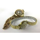 A part 14ct yellow gold ladies wristwatch, converted from a fob watch,