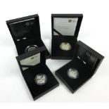 Four cased silver proof coins including The 75th Anniversary of the Battle of Britain 50p,