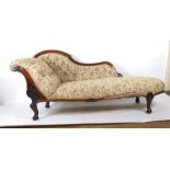 A Victorian walnut chaise longue,