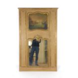 A 18th century style pier glass with oil on board of harbour scene above the mirror,