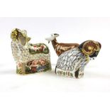 A cased Royal Crown Derby paperweight modelled as a ram, with a gold stopper, h. 8.