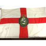 A linen St Georges flag with a pictorial crest to centre of St George slaying the dragon,