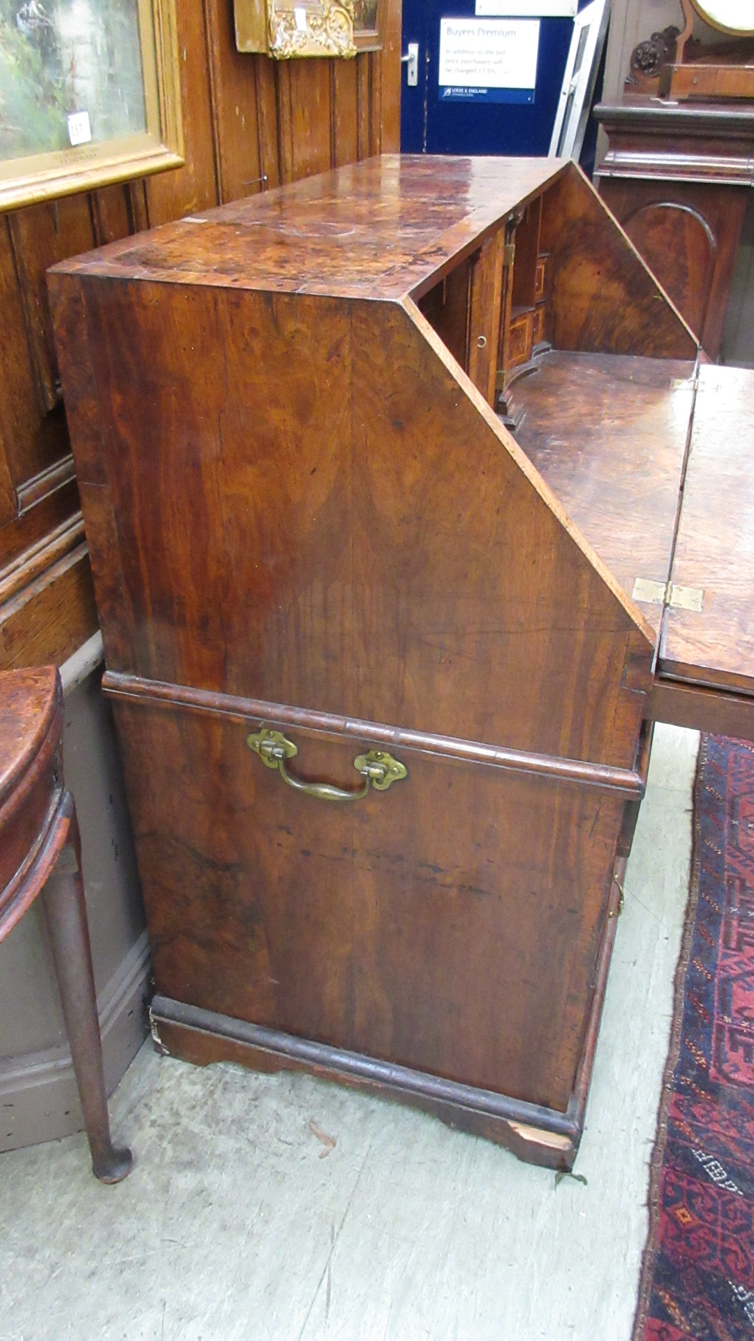 An early 18th century walnut herringbone line inlaid and crossbanded bureau, - Image 10 of 13