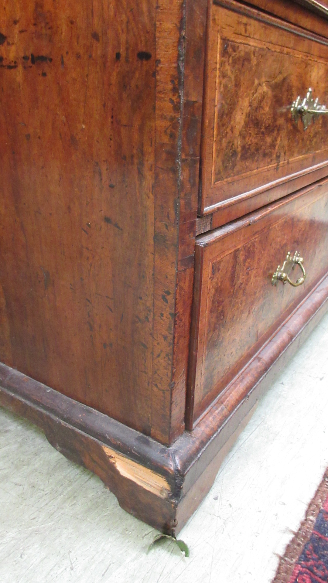 An early 18th century walnut herringbone line inlaid and crossbanded bureau, - Image 12 of 13