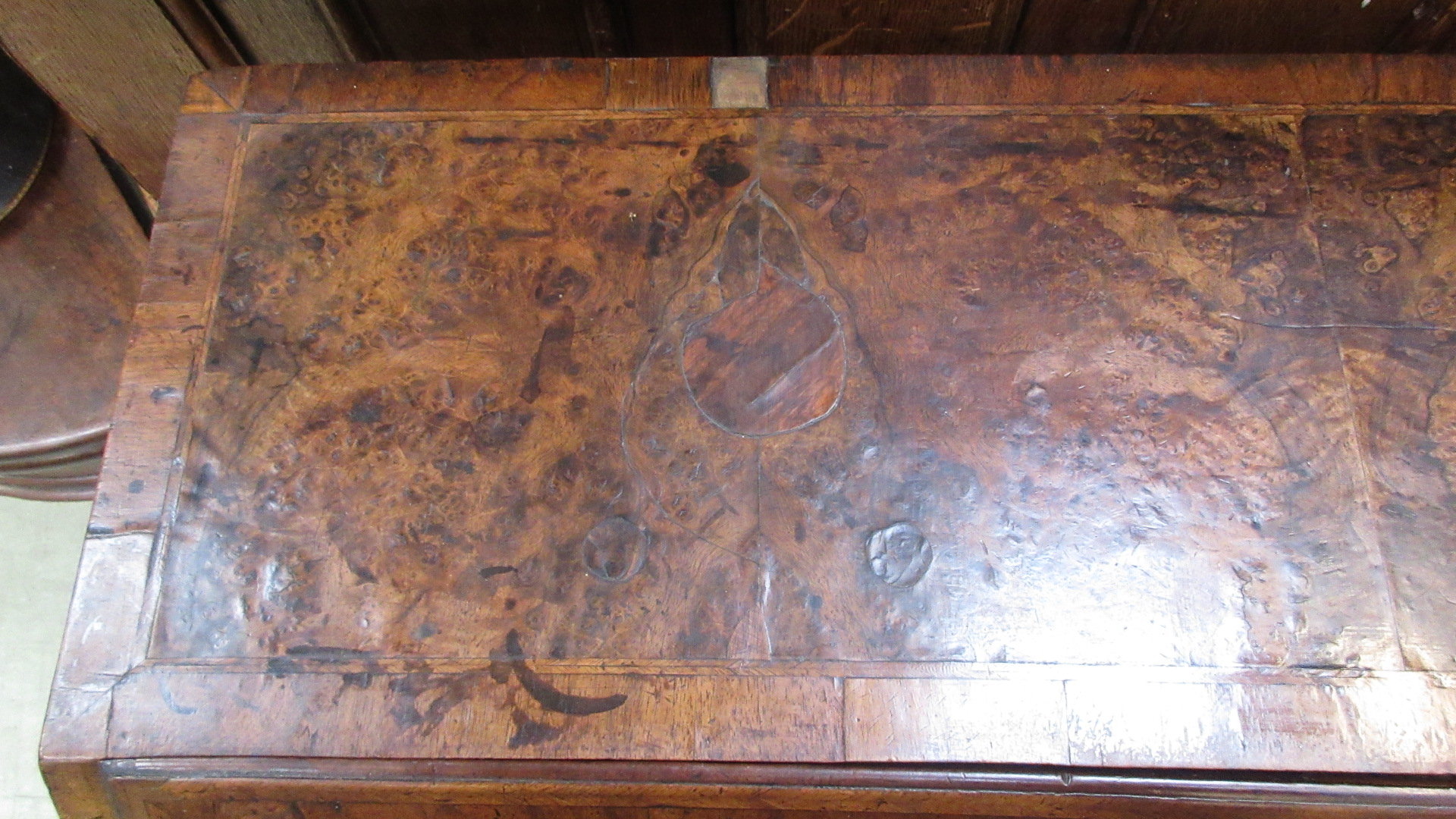 An early 18th century walnut herringbone line inlaid and crossbanded bureau, - Image 6 of 13