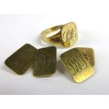 A 9ct yellow gold signet ring and a pair of 9ct yellow gold cufflinks of rectangular form,