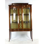 An Edwardian mahogany, boxwood strung, marquetry and glazed display cabinet,