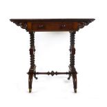 A Victorian walnut card table the swivel top action over single drawer on barley twist ends