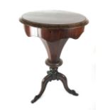 A Victorian rosewood trumpet form sewing table,