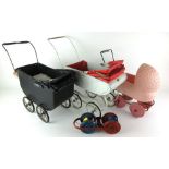 A white painted Diana dolls pram together with a black early 20th century pram and one other (3)