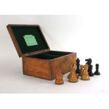 An ebonised and polished marriage chess set, some having crown stamps,