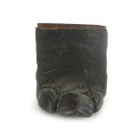 A late 19th century taxidermy elephants foot pot, with wooden interior h.14cm d.