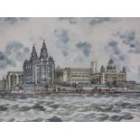 Linda Poggio (20th Century), a study of the Mersey, signed, pen and ink,