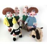 A collection of Wallace and Gromit stuffed toys to include two of Wallace, two of Wendolene,