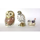 A Royal Crown Derby paperweight modelled as an owl, with a silver coloured stopper, h.