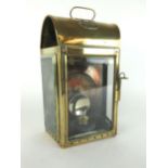 A brass and copper three glass yacht lantern, from a Glasgow maker with part makers badge,