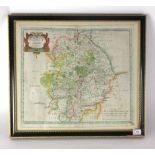 After Robert Morden (1650-1703), 'Warwickshire', hand coloured engraving of a map,