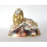 A Royal Crown Derby paperweight modelled as a lion, with a silver coloured stopper, h.