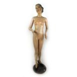 A 1930's painted mannequin on metal stand, h.