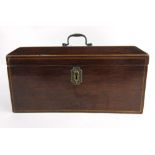 A late 18th century mahogany and boxwood strung tea caddy,