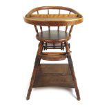 A 19th century beech and oak child's high chair/stroller, h. 82 cm, w. 46 cm, d.