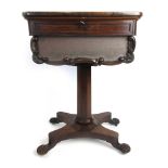 A Victorian rosewood sewing box on stand,