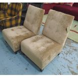 LOW SIDE CHAIRS, a pair, in gold chenille, 66cm D x 87cm H x 62cm D.