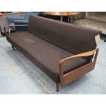 DAYBED/SOFABED, Danish 1960's in the manner of Guy Rogers with brown upholstery, 202cm L x 75cm H.