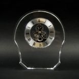 CONTEMPORARY CLOCK, with glass case and visible escapement, 16.5cm H.