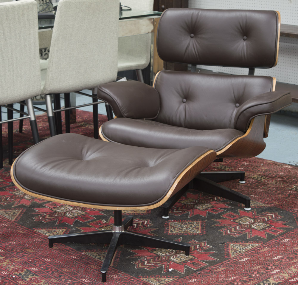 LOUNGER ARMCHAIR AND STOOL, Charles Eames design,