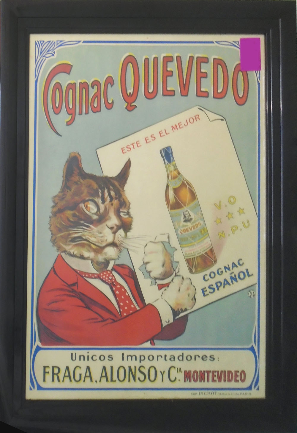 PICHOT PARIS 'COGNAC QUEVEDO', original lithographic poster, 58cm x 78cm, framed.