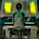 YASSINE ZINE, 'The pianist', 2016, remixed media under acrylic, signed verso, 60cm x 60cm.