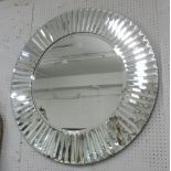 CIRCULAR MIRROR, contemporary design feathered mirrored border, 102cm diam.