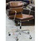 VITRA REVOLVING DESK CHAIR, Charles Eames design, padded brown leather,