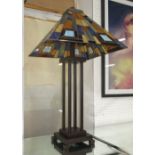 TABLE LAMP, Tiffany design on bronze metal stand, 73cm H, shade 39cm x 39cm.