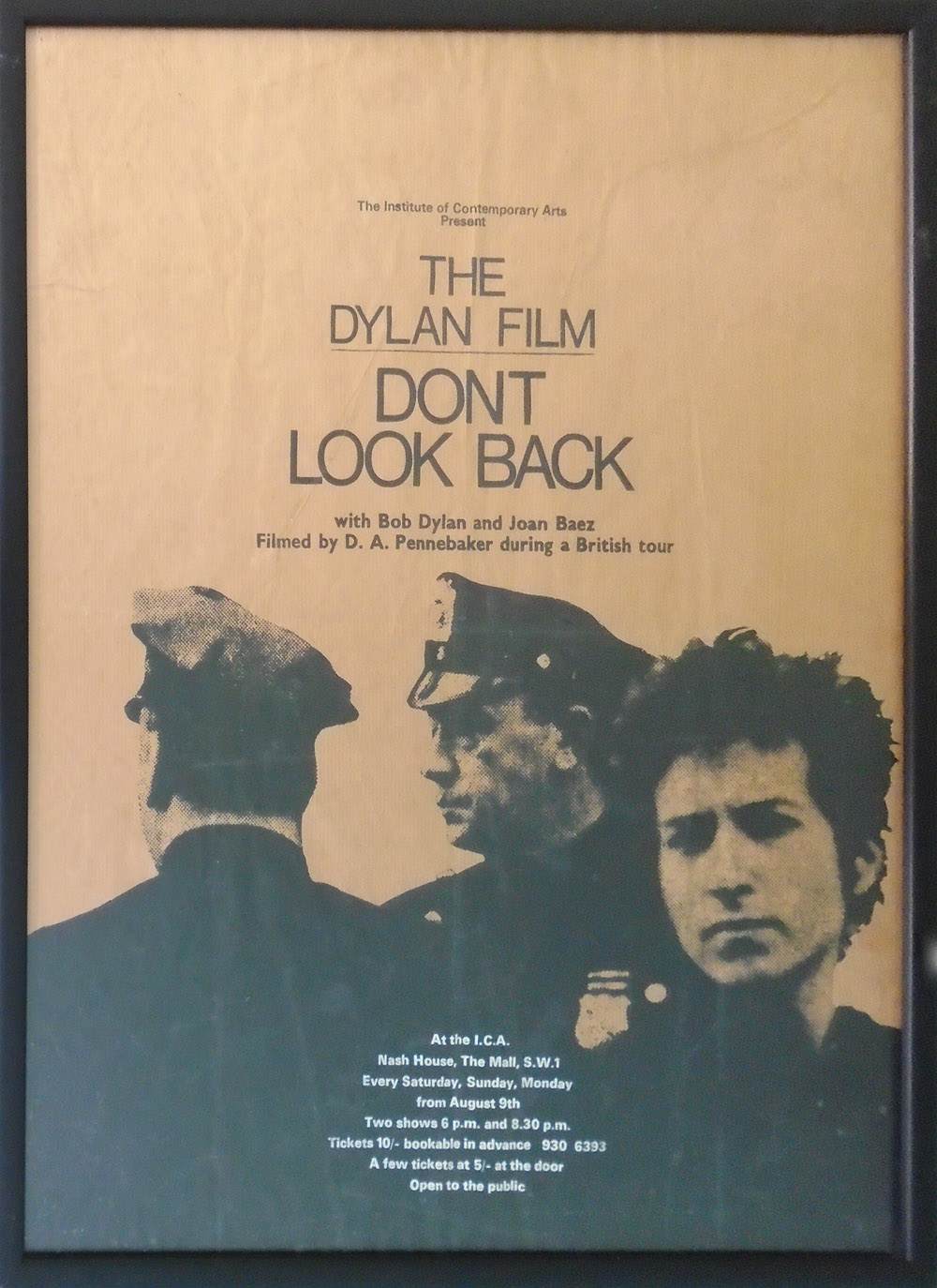 'THE DYLAN FILM - DON'T LOOK BACK', poster for the projection at the Institute of Contemporary Art,